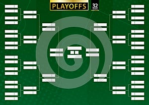 Tournament bracket for 32 team on green soccer background