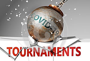 Tournaments and coronavirus, symbolized by the virus destroying word Tournaments to picture that covid-19  affects Tournaments and photo