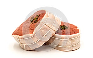 Tournedos: a small thick round cut