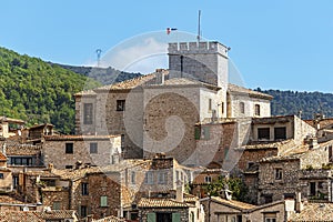Tourrettes-sur-Loup medieval village in Southeastern France. The tower is dominating ancient constrictions. Alpes Maritimes