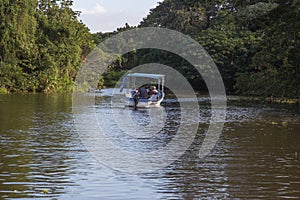 Tourtist group on boat visiting the islands of granada, Nicaragua