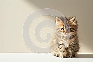 A tousled, wide-eyed kitten looks on with endearing bewilderment