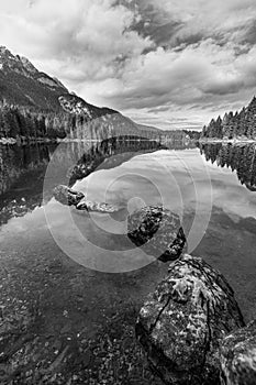 Tovel Lake on Italian Alps. Landscape around Tovel Lake, Italy