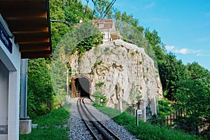 Toveyre funicular train stop near Glion, Montreux, Switzerland