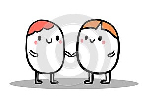 Tow cartoon man holding hands. Minimalism  illustration. Friendship and tender feelings. Support help