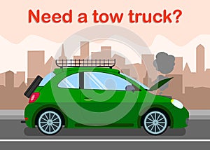 Tow Truck Advertising Banner Flat Vector Template