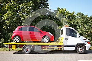 Tow truck with broken car