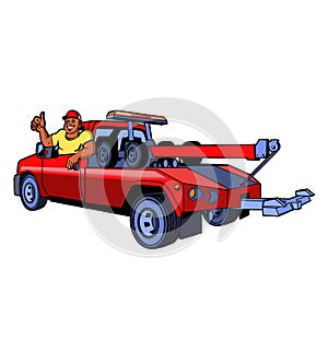 Tow Truck Driver Cartoon character Handy Man mechanic illustration plumber painter plow snow tow truck cooling