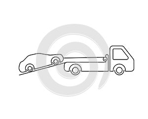 Tow truck icon. The car is being loaded onto a tow truck