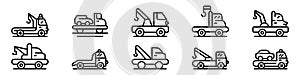 Tow truck icons set, outline style