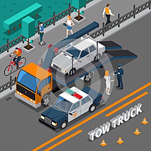 Tow Truck Isometric Composition