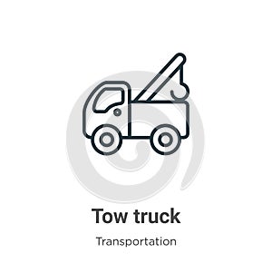 Tow truck outline vector icon. Thin line black tow truck icon, flat vector simple element illustration from editable