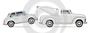 Tow truck with retro small car vector illustration