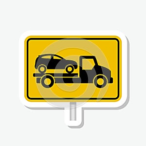 Tow truck road sign sticker isolated on gray background