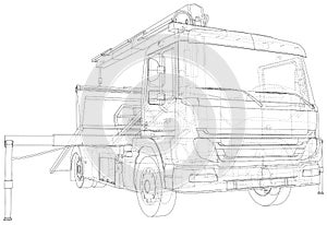 Tow truck vector. Isolated Wire-frame of breakdown lorry. Wire-frame line isolated. Vector rendering of 3d