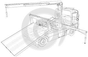 Tow truck vector. Towing car trucking vehicle transportation towage. Help on road. Wire-frame. The layers of visible and