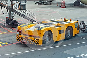 Tow truck vehicles trailer for puch back plane at the airfield