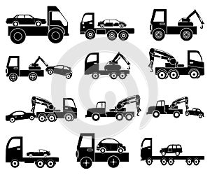 Tow vehicles icons set