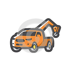 Tow wrecker pickup truck Vector icon Cartoon illustration.