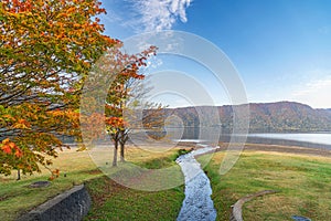 Towada lake in beautiful autumn season.