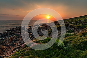 Towan Headland in North Cornwall at Newquay Fistral Beach, England