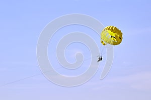 Towed parachute in Turkey on the shores of the mediterranean sea, during the covid 19 pandemic