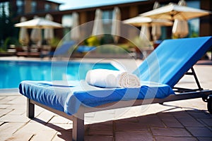 Towel on a deck chair near the swimming pool