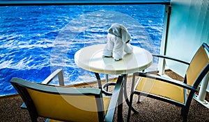 Towel Dog on Cruise Ship Balcony