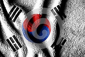 Towel fabric pattern flag of South Korea. The texture of the wrinkled surface of the fabric