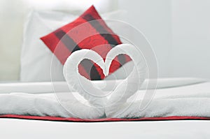 Towel Folding Heart Form in bed