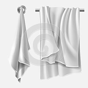 Towel mockup, textile blank folded wiper sheet