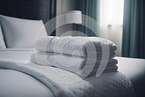 towel white resort hotel fresh room bed service home luxury. Generative AI.