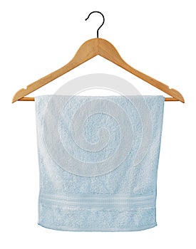 Towel on wooden coat hanger