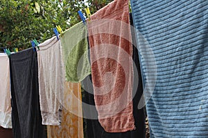 Towels drying on a clothes line