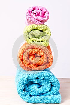 Towels stacked rolls
