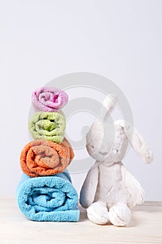 Towels stacked rolls