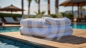 Towels sun loungers near the pool relaxation