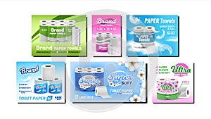 Towels And Toilet Paper Promo Posters Set Vector