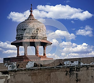 Tower on the Agra Red Fort walls in Agra, Uttar Pradesh, India