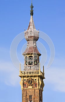 Tower of an ancient church in Veere, The Netherlands
