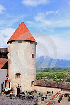 Tower of ancient fortress in Bled castle, Slovenia