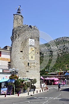 The tower of Anduze waiting for the passage of the caravan of the Tour de France