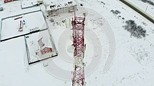 Tower with antennas and cymbals cellular, wireless. Copter shoot