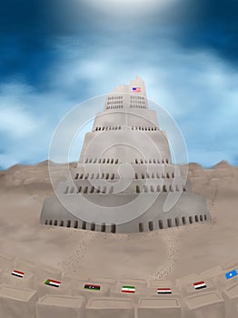 Tower of Babel Immigration Ban Concept Illustration photo