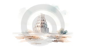 The Tower of Babel. Old Testament. Watercolor Biblical Illustration