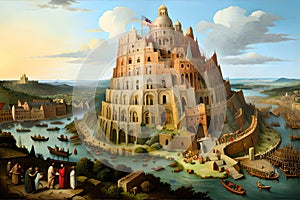 The Tower Of Babel, In The Style Of Bruegel -. Generative AI