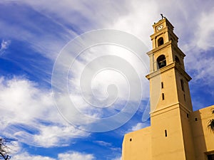 Tower of Bahr Mosque or Sea Mosque in Old city of Jaffa, Israel. It is the oldest extant mosque in Jaffa, Israel