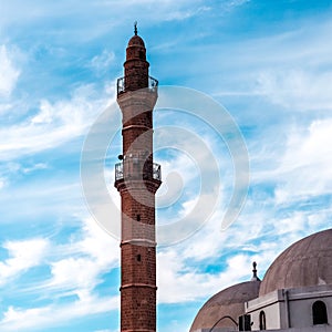 Tower of Bahr Mosque or Sea Mosque in Old city of Jaffa, Israel. It is the oldest extant mosque in Jaffa, Israel