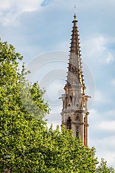 Tower of the basilika Sagrada Familia in the city Barcelona, Spain photo