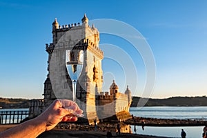 Tower of Belem and glass of wine, Lisbon